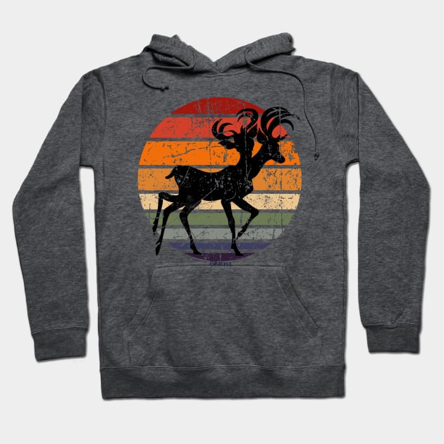 Mutated Deer Retro Sunset (Distressed Version) Hoodie by Jan Grackle